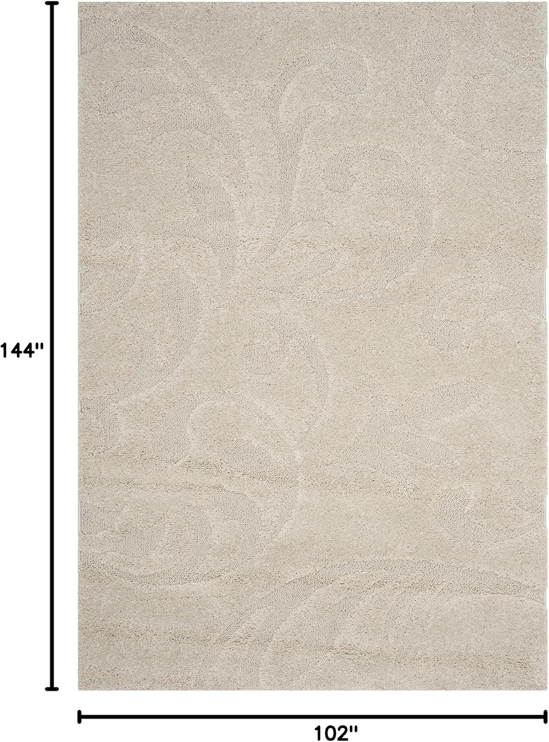 SAFAVIEH Florida Shag Collection Area Rug - 8'6" x 12', Creme & Creme, Scroll Design, Non-Shedding & Easy Care, 1.2-inch Thick Ideal for High Traffic Areas in Living Room, Bedroom (SG468-1111)