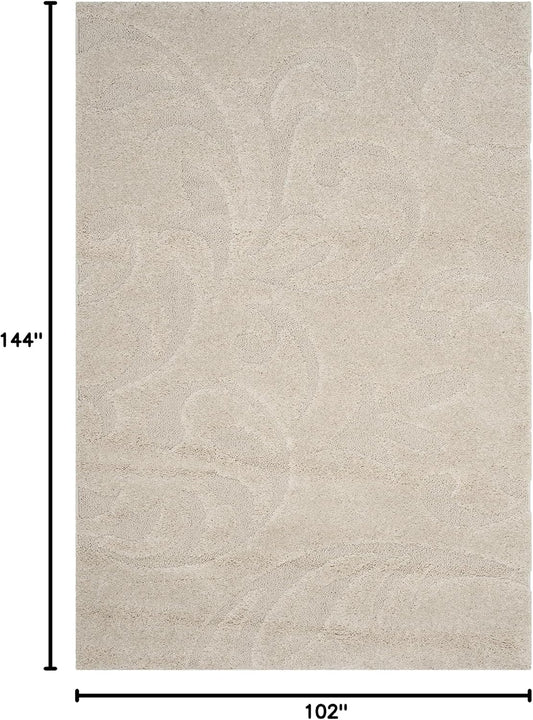 SAFAVIEH Florida Shag Collection Area Rug - 8'6" x 12', Creme & Creme, Scroll Design, Non-Shedding & Easy Care, 1.2-inch Thick Ideal for High Traffic Areas in Living Room, Bedroom (SG468-1111)