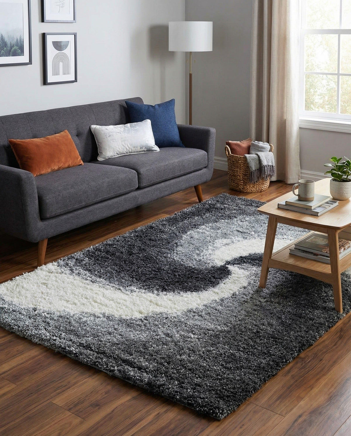 Rugs.com - Soft Touch Shag Rug – 4' 1 x 6' 1 Khaki Shag Rug – Plush Abstract Design for Bedrooms, Living Rooms, and Home Offices
