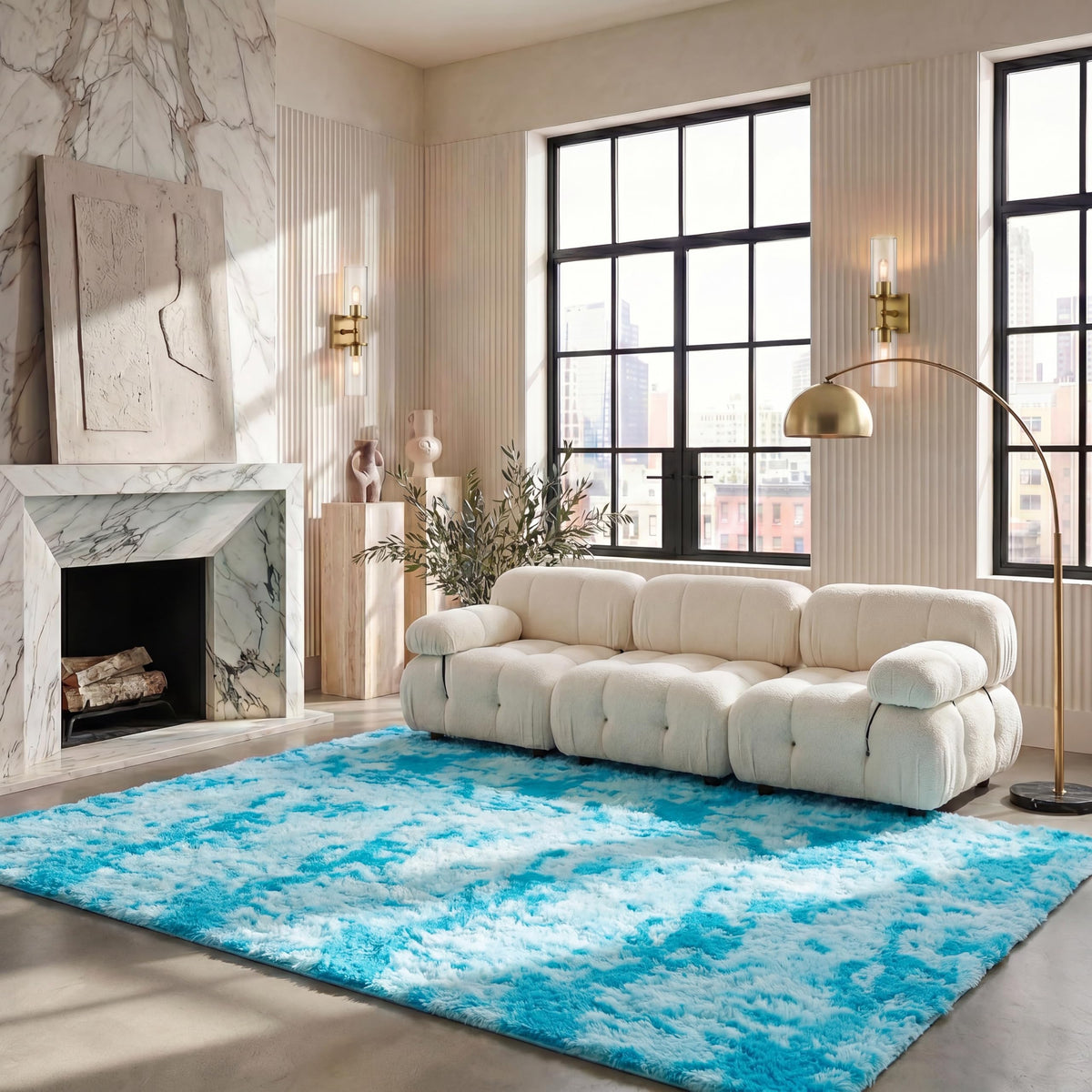 SAFAVIEH Rainbow Shag Collection Area Rug - 8' x 10', Light Beige, Slip Resistant, Non-Shedding & Easy Care, 1.6-inch Thick, Ideal for Living Room, Bedroom, Home Office, Dining Space (RBO100A-8)