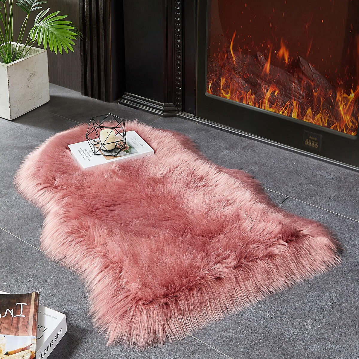 AMTOVO Faux Sheepskin Rug, Beige Ultra Soft Fluffy Shag Area Rug, 2 x 6 ft Faux Fur Rug for Bedroom Sofa Throw Cushion Room Decor, Sheepskin