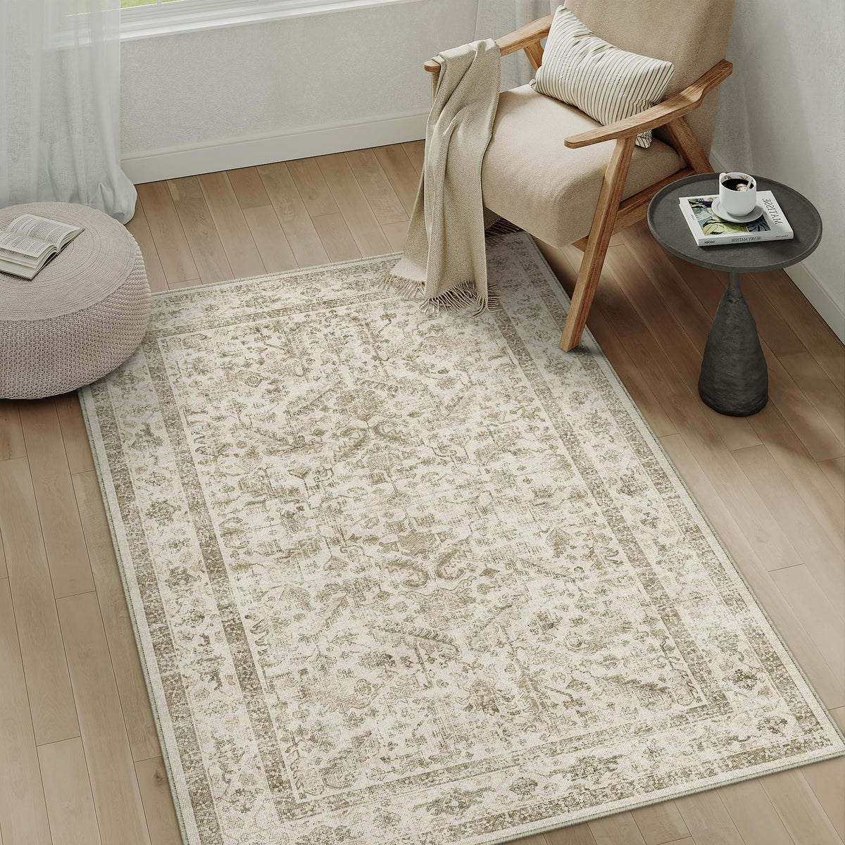 PureCozy Gray Area Rug 8x10 Vintage Floral