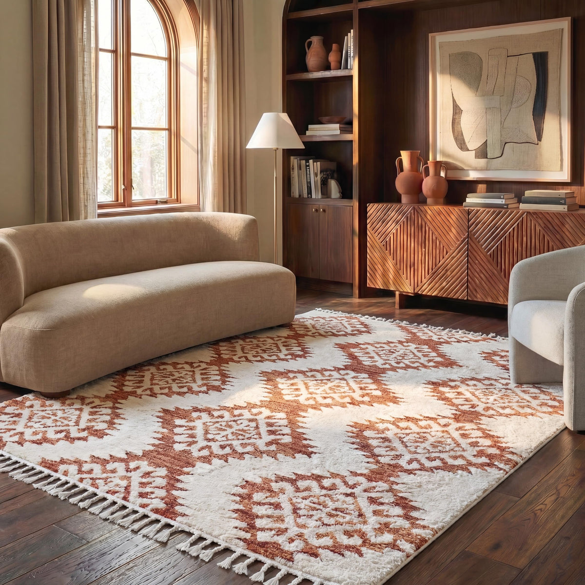 SAFAVIEH Moroccan Tassel Shag Rug 10'x14', Soft Plush Ivory & Brown MTS652A