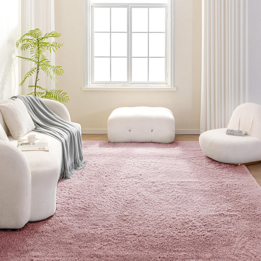 Amazon Basics Fluffy Washable Area Rug, Shaggy Carpet for Living Room, Bedroom, 5' W × 7' L, Pink