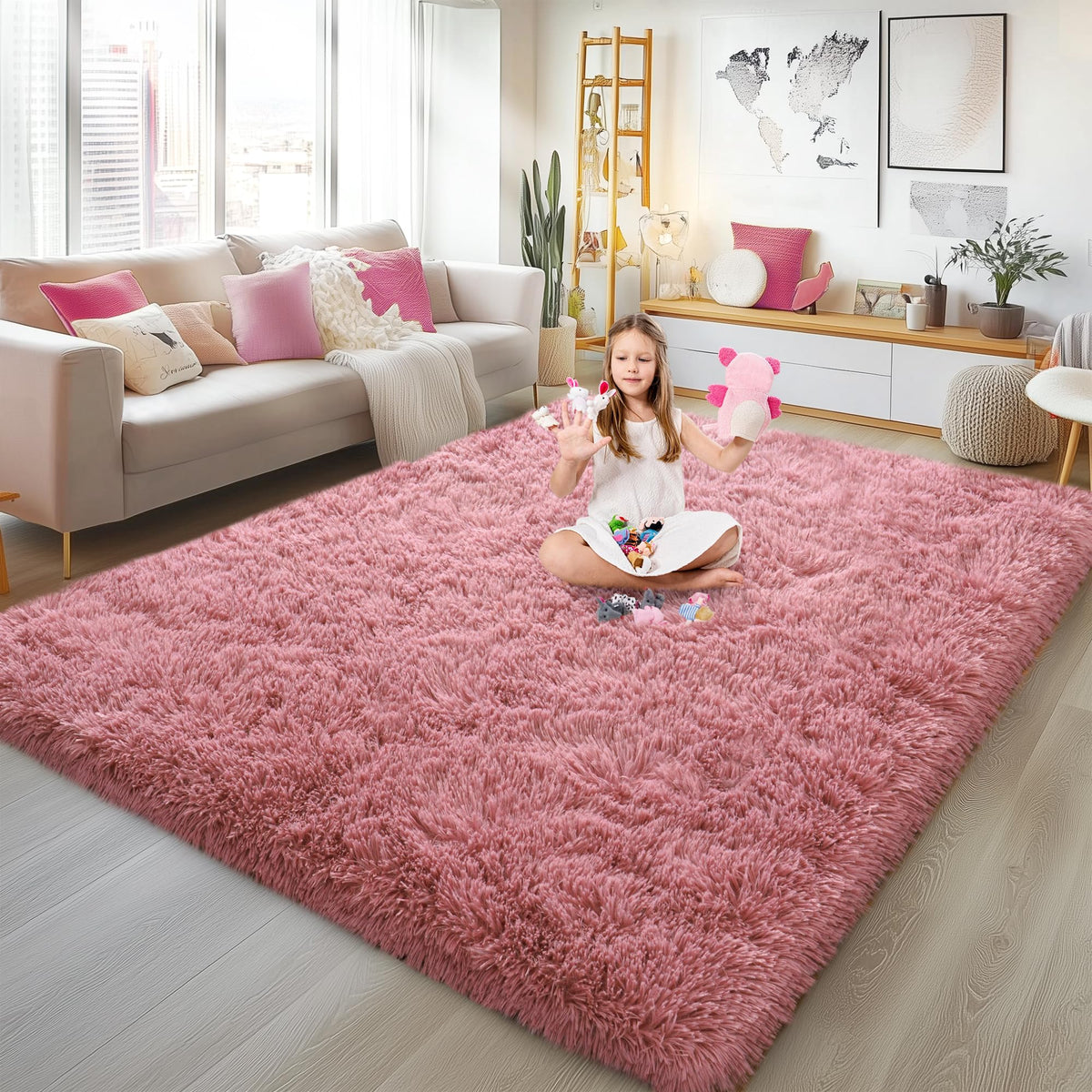 Large 8x10 Area Rugs for Living Room, Tie-Dyed Yellow Soft Shag Rug