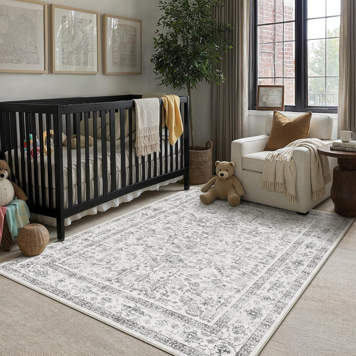 PureCozy Gray Area Rug 8x10 Vintage Floral