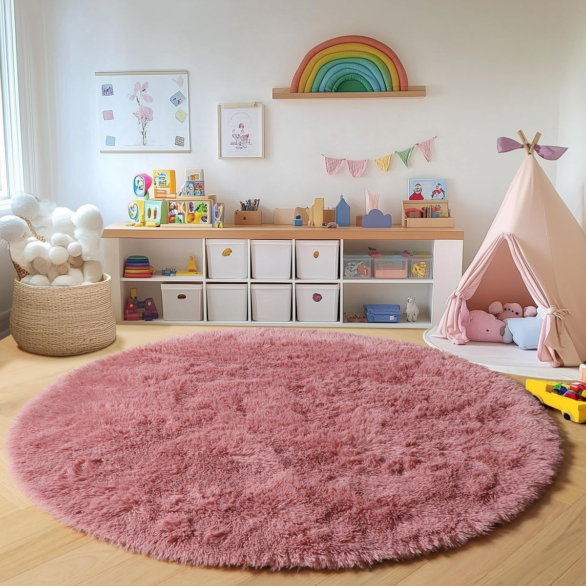 Area Rugs for Living Room Bedroom, 5x8 Fluffy Tie-Dyed Light Grey Shag Rug