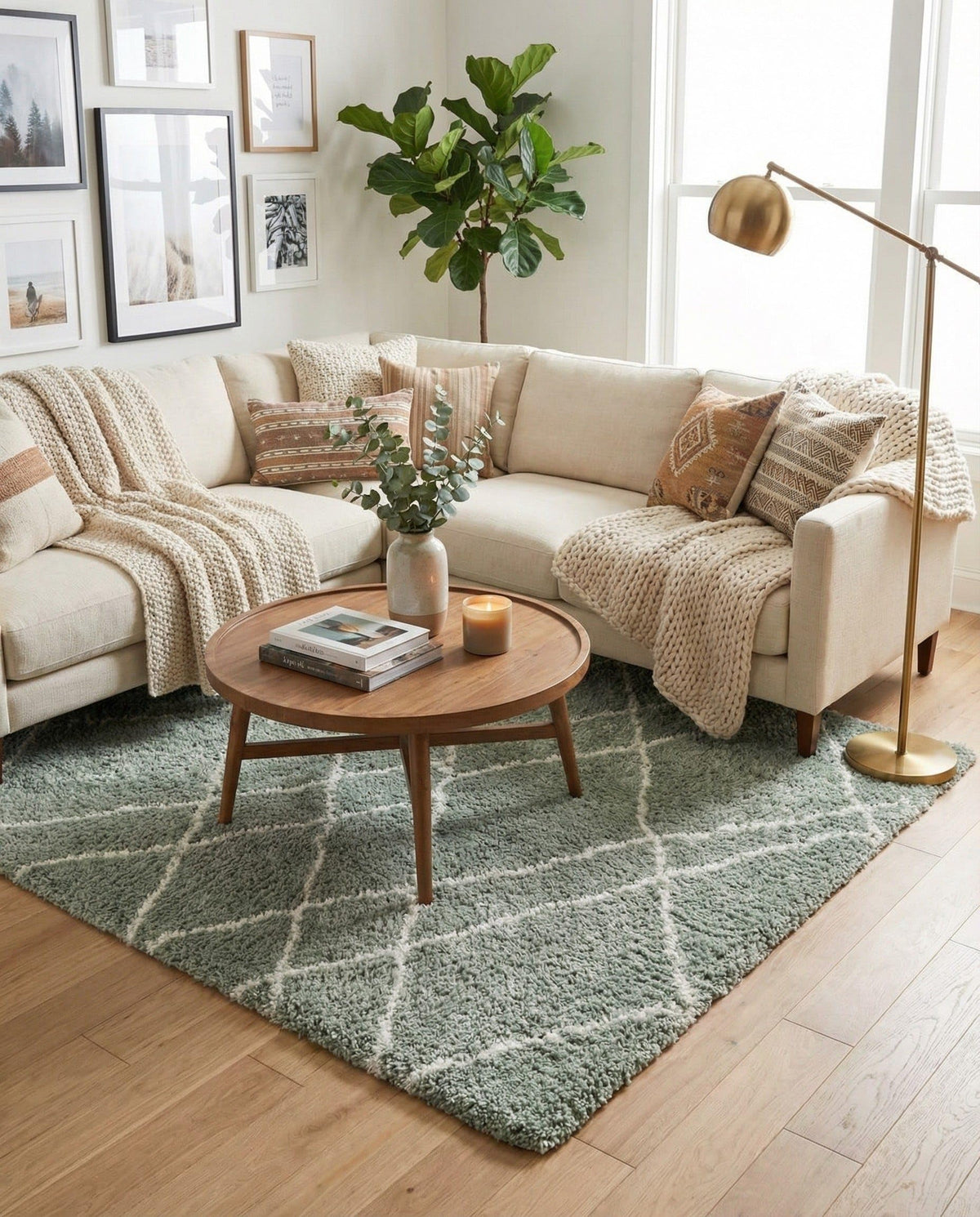 Rugs.com - Soft Touch Shag Rug – 6' 1 x 9' Sage Green Plush Shag Rug – Ultra Soft High Pile Area Rug for Bedroom, Living Room, and Home Office