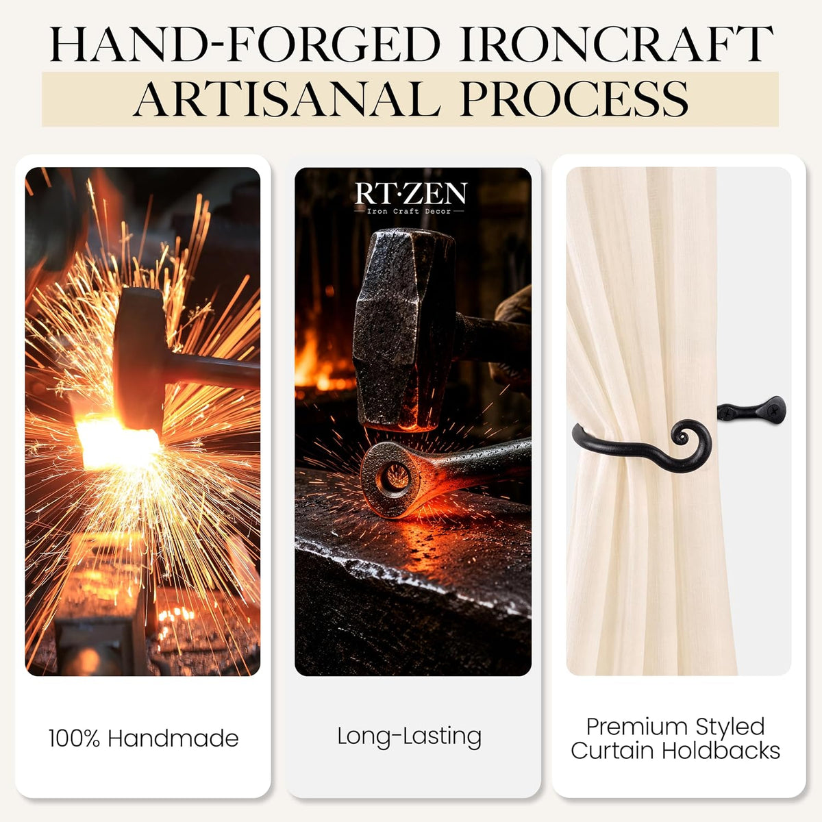 RTZEN Metal Curtain Tiebacks, Drapery Holders for Wall, 2 Pcs