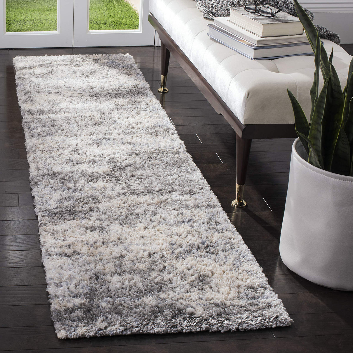 SAFAVIEH Berber Shag Rug 8x10, Large Grey Blue & Cream BER219G