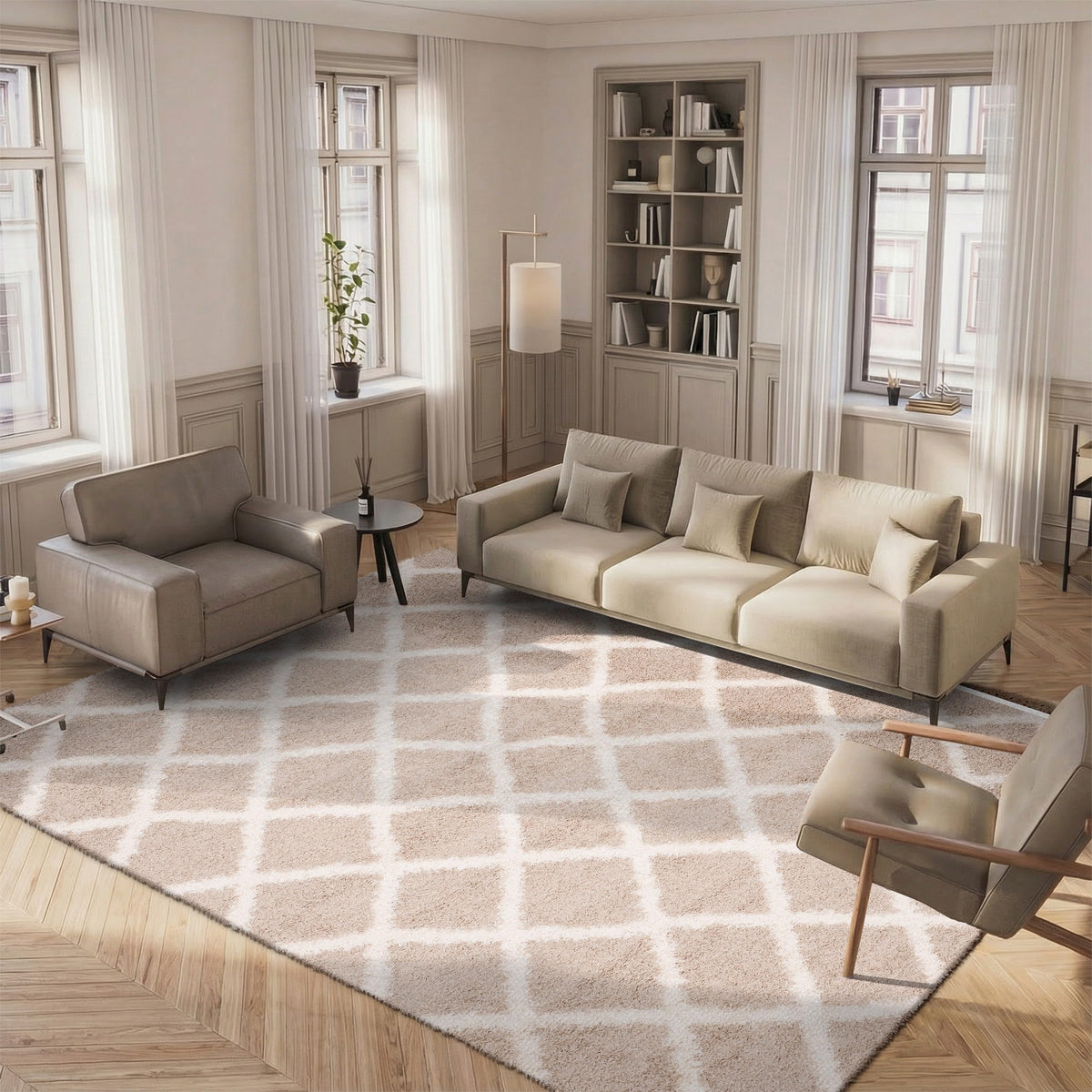 SAFAVIEH Area Rug 8x10 - Dallas Shag Collection - Large - Dark Grey & Ivory, Trellis Pattern, Non-Shedding & Easy Cleaning, Plush Thick Pile, Ideal for Living Room, Bedroom, Dining Space (SGDS258A)