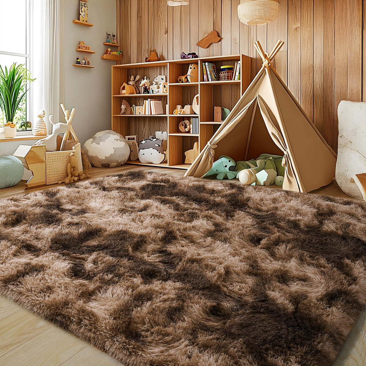 Large 8x10 Area Rugs for Living Room, Tie-Dyed Yellow Soft Shag Rug