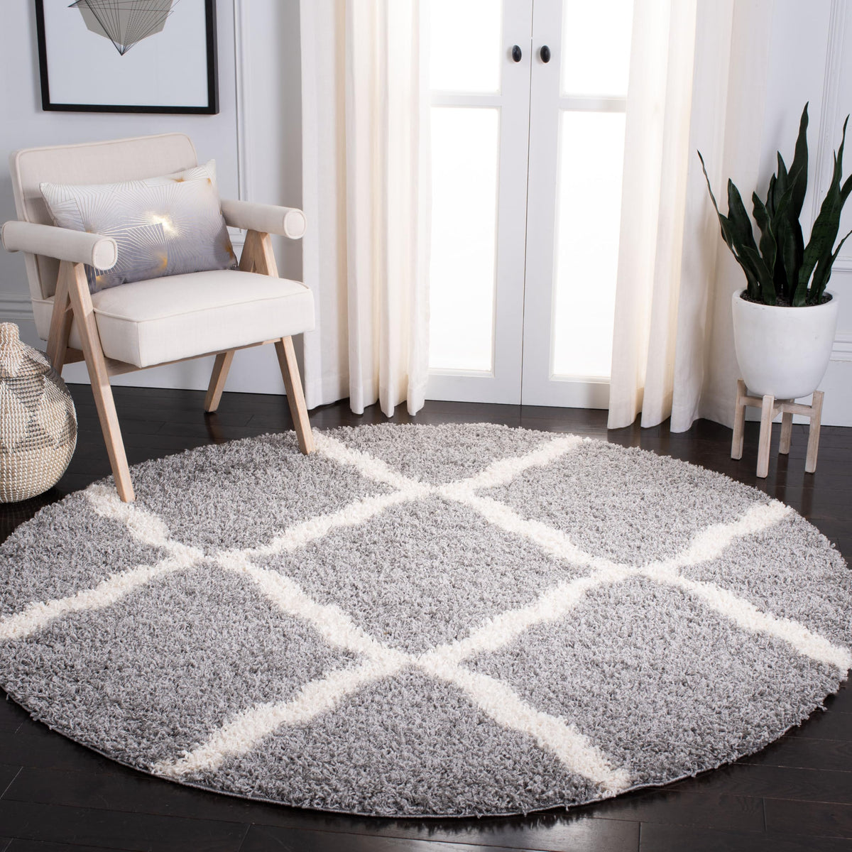 SAFAVIEH Dallas Shag Collection 8' x 10' Beige/Ivory SGD257D Trellis Non-Shedding Living Room Bedroom Dining Room Entryway Plush 1.5-inch Thick Area Rug