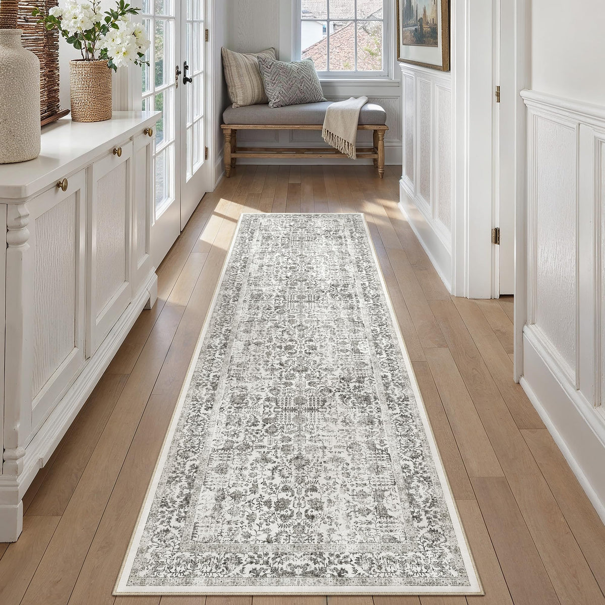 PureCozy Gray Area Rug 8x10 Vintage Floral