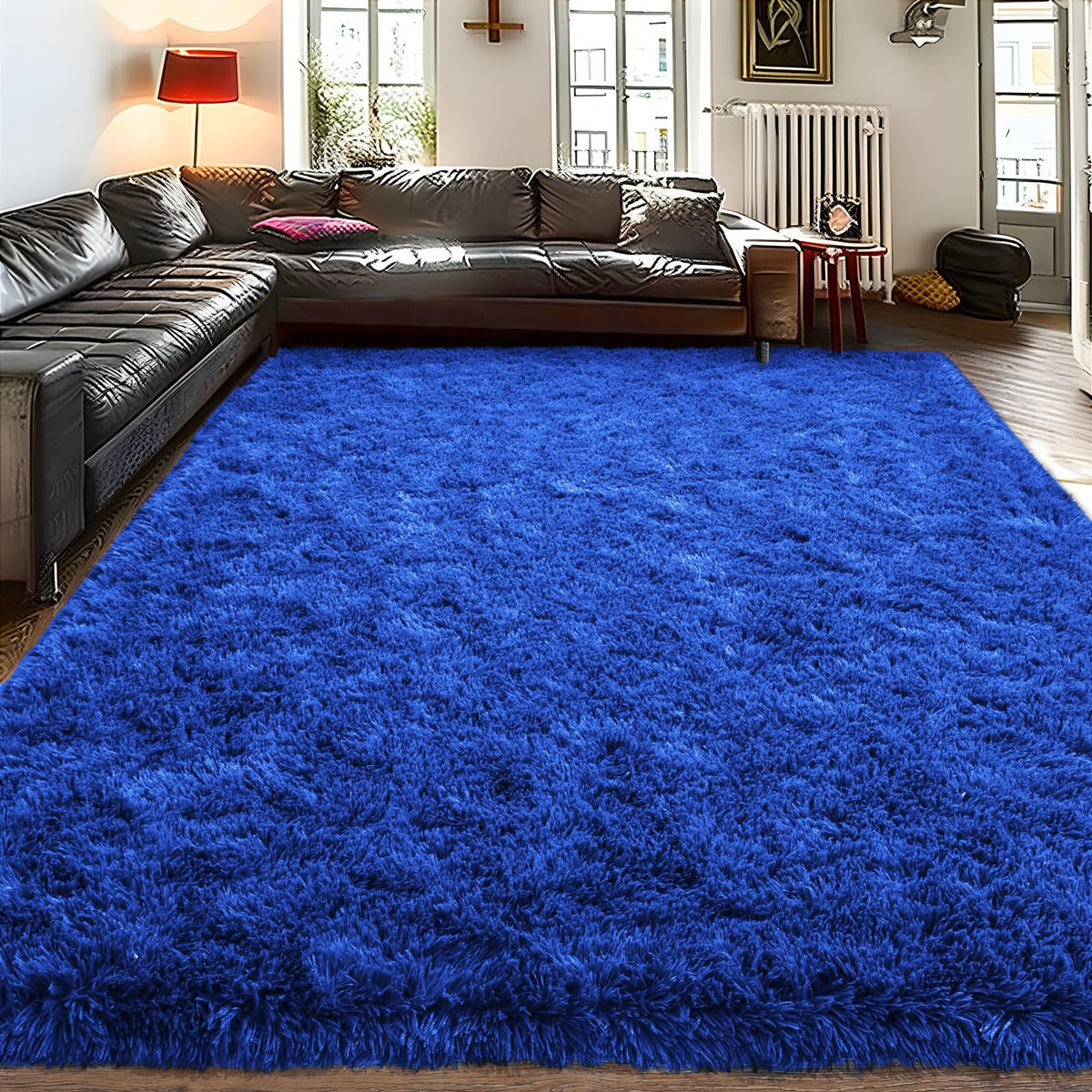 9x12 Large Shag Rugs for Living Room, Washable Abstract Blue Yellow