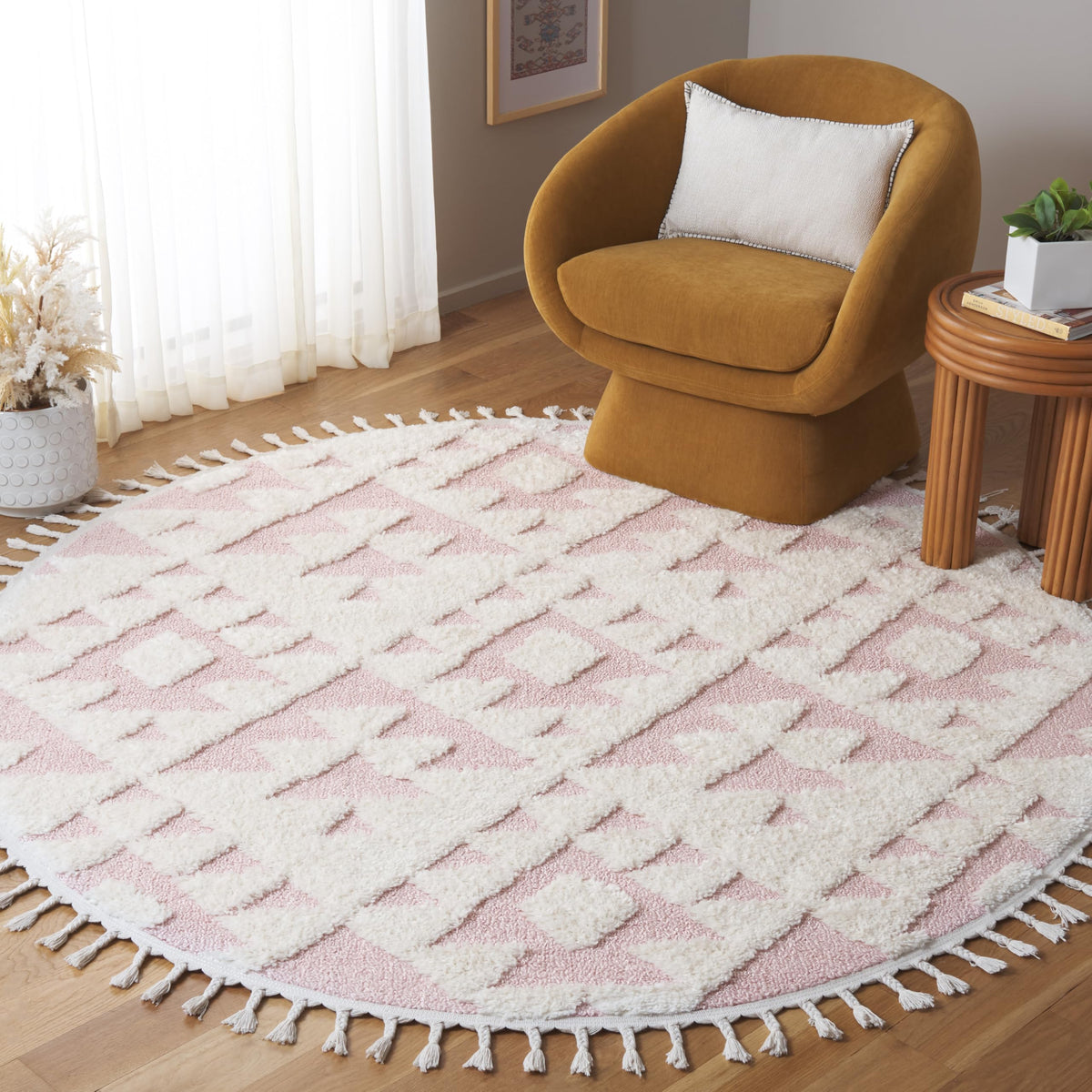 SAFAVIEH Moroccan Tassel Shag Rug 5'3"x7'6", Ivory & Brick Rust MTS688P