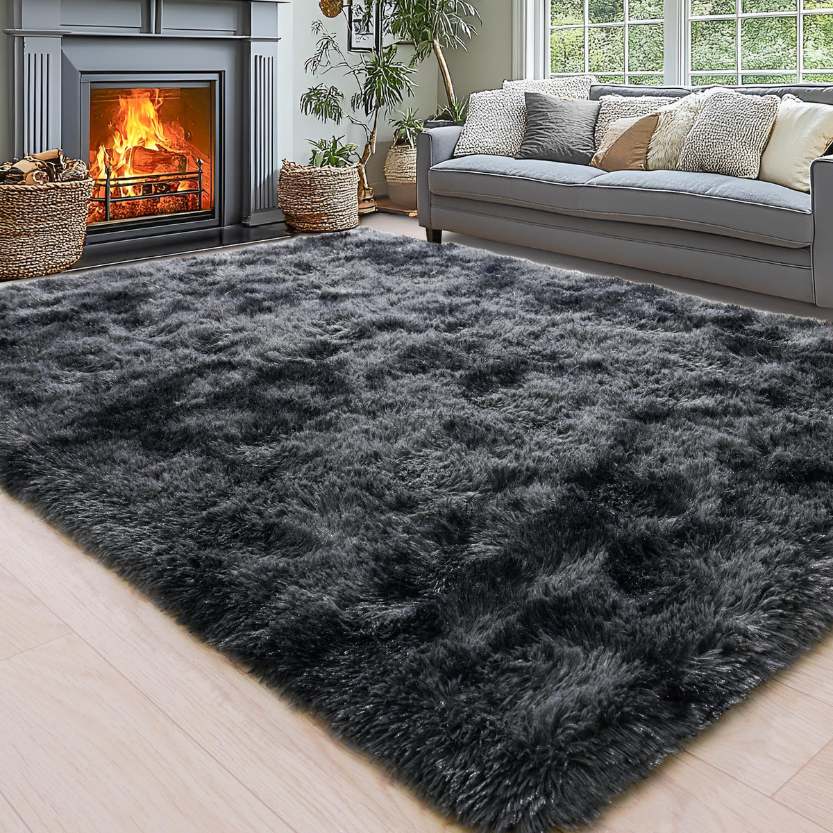 8x10 Area Rugs for Living Room, Cream White Soft Fuzzy Large Shaggy Rug