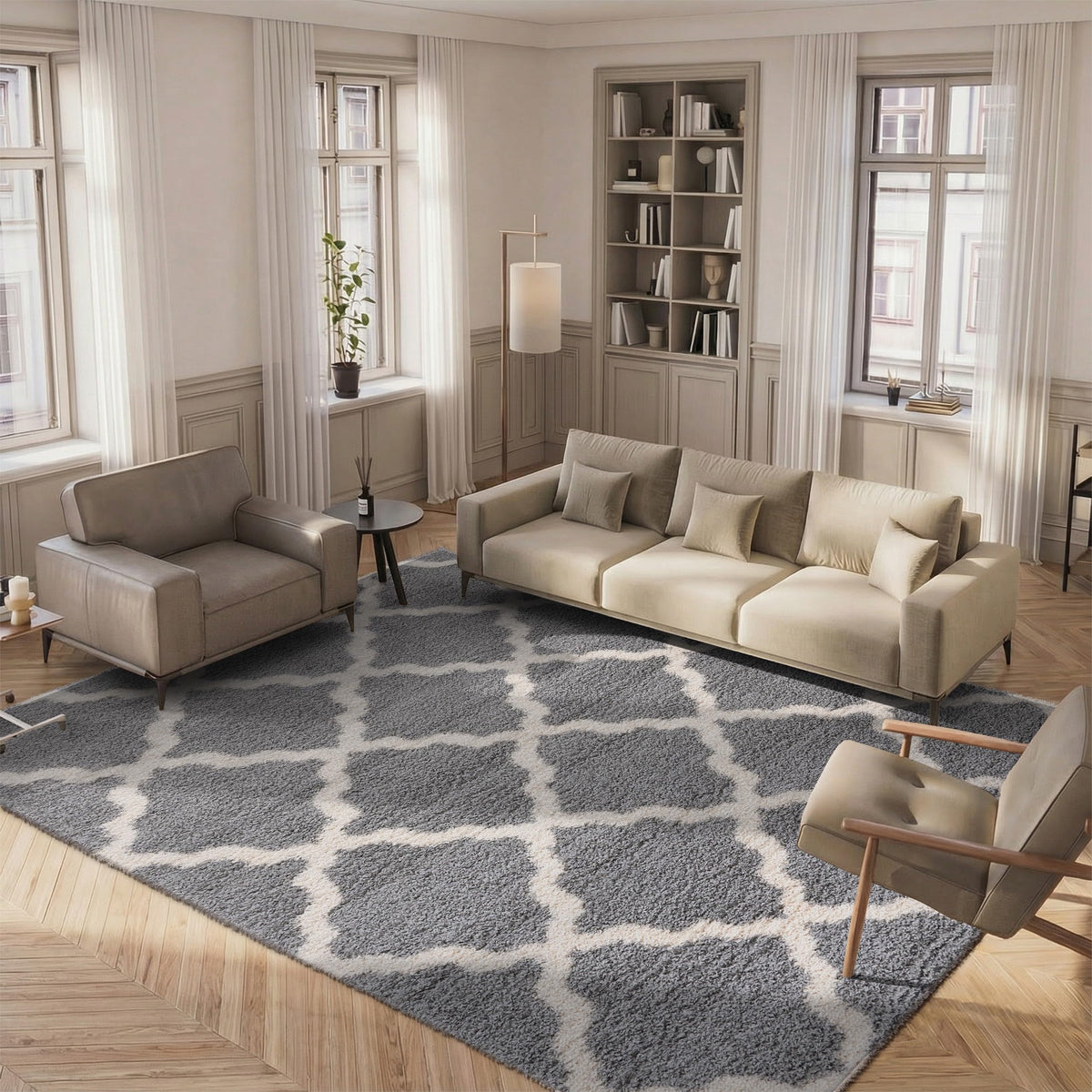 SAFAVIEH Dallas Shag Collection 8' x 10' Beige/Ivory SGD257D Trellis Non-Shedding Living Room Bedroom Dining Room Entryway Plush 1.5-inch Thick Area Rug