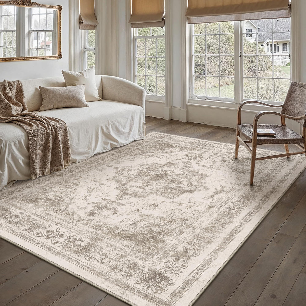 PureCozy Gray Area Rug 8x10 Vintage Floral