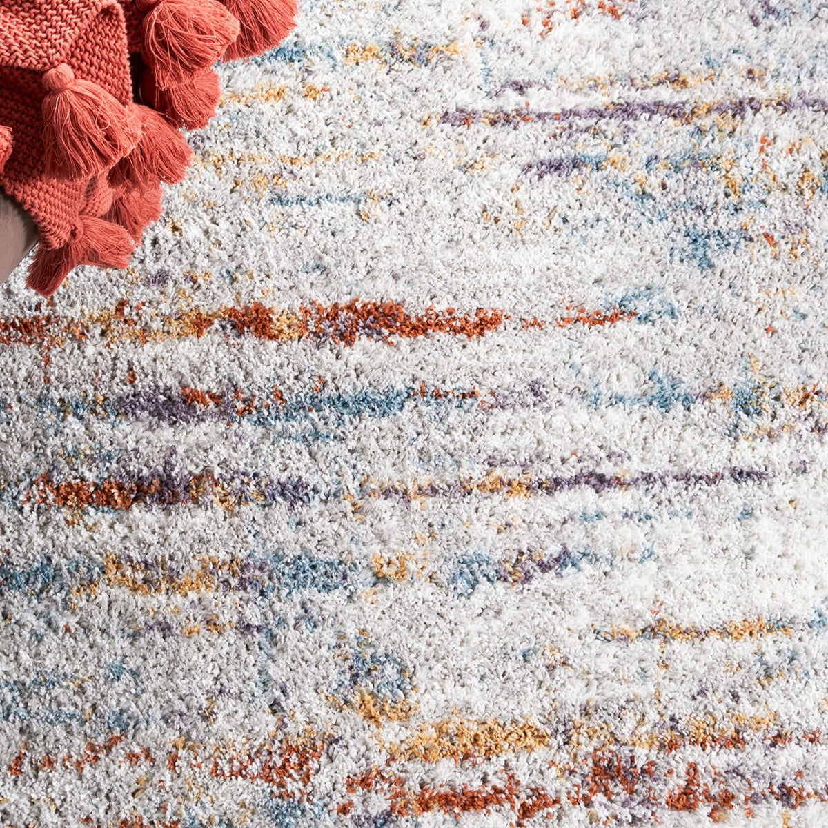 SAFAVIEH Area Rug 8x10 - Berber Shag Collection - Large - Blue Rust & Ivory, Modern Design, Non-Shedding & Easy Cleaning, Plush Thick Pile, Ideal for Living Room, Bedroom, Dining Space (BER577A)