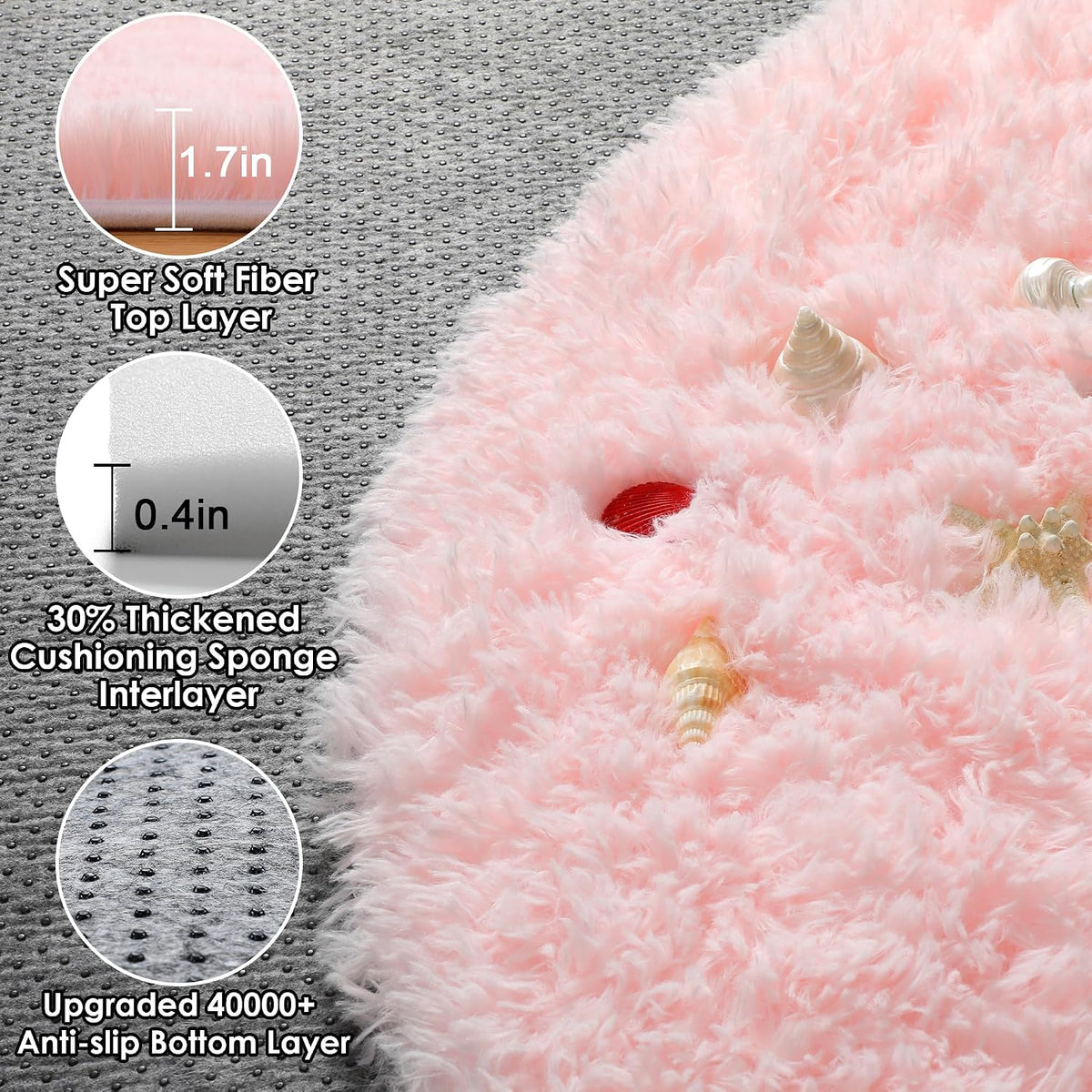 Light Pink Fluffy Round Rug Circle Area Rugs 4ft for Girls Kids Bedroom