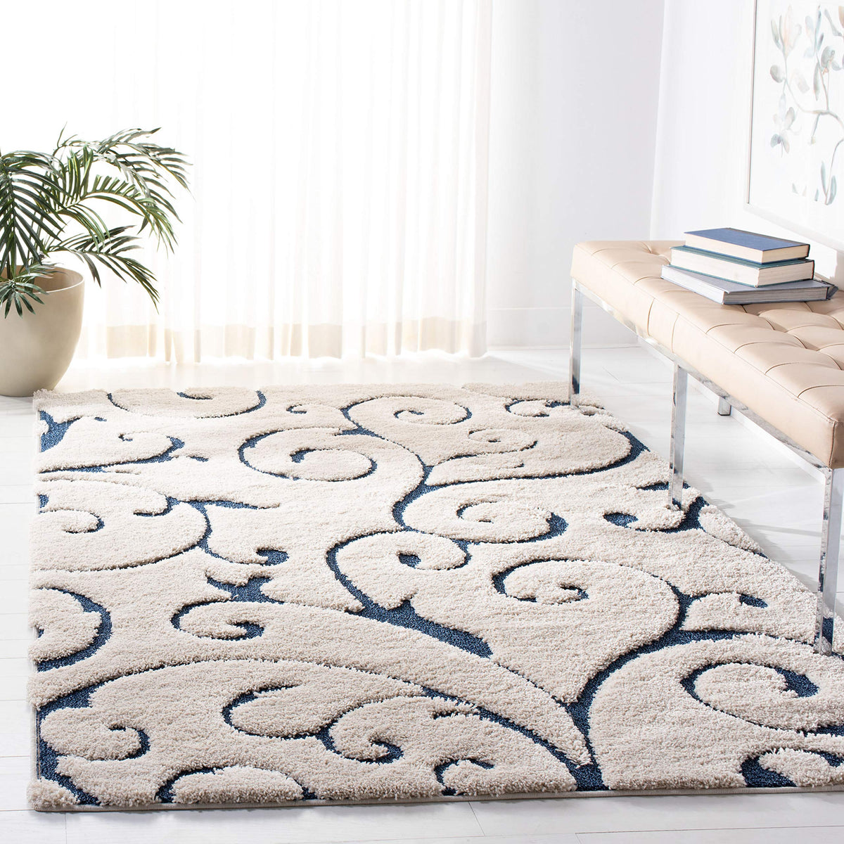 SAFAVIEH Florida Shag Rug 8'x10', Soft Plush Cream & Beige SG455-1113