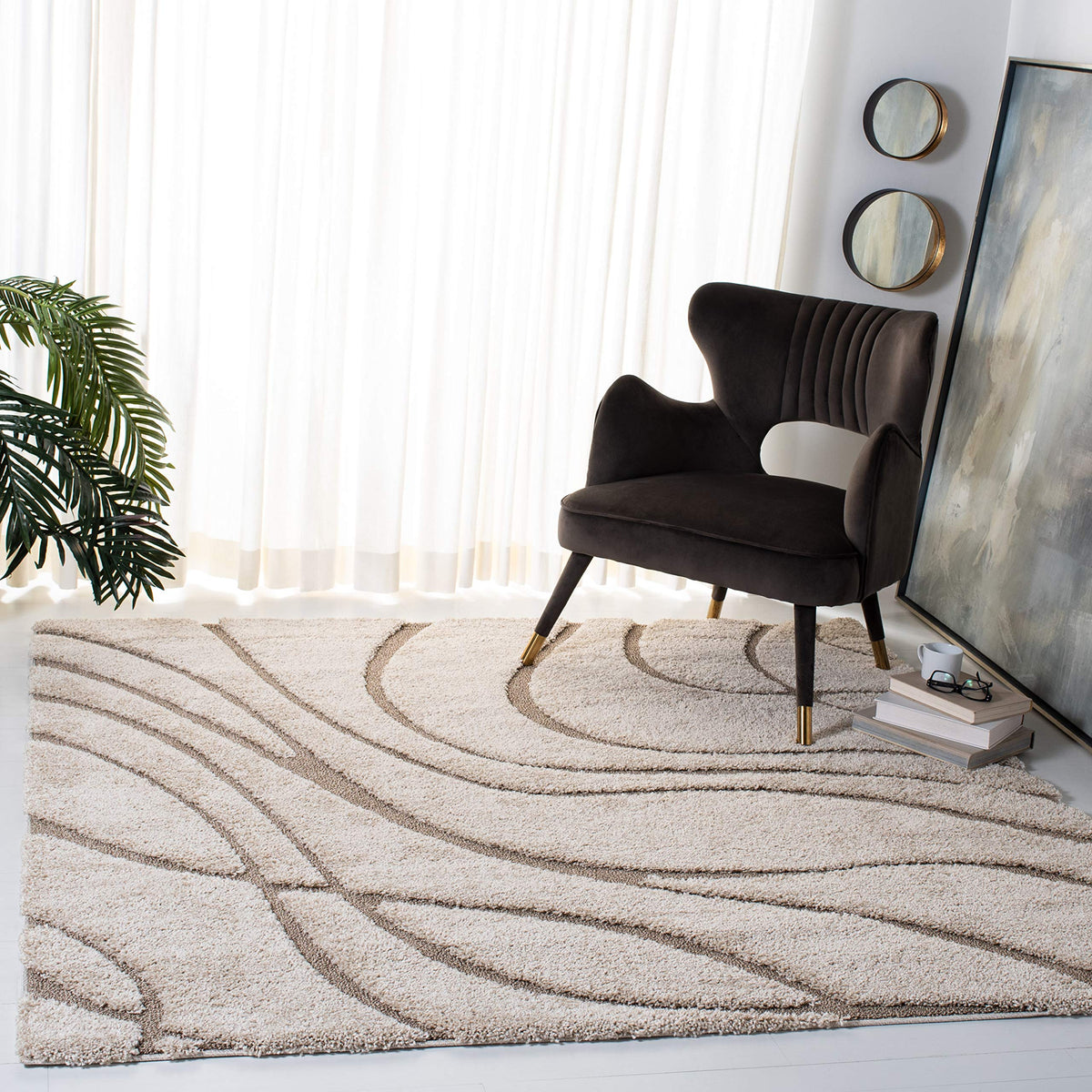 SAFAVIEH Florida Shag Rug 6'x9', Soft Plush Modern Cream & Beige SG471-1113