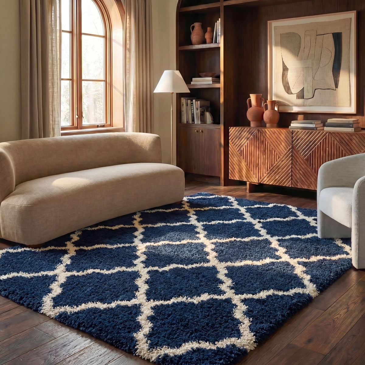 SAFAVIEH Dallas Shag Collection 8' x 10' Beige/Ivory SGD257D Trellis Non-Shedding Living Room Bedroom Dining Room Entryway Plush 1.5-inch Thick Area Rug