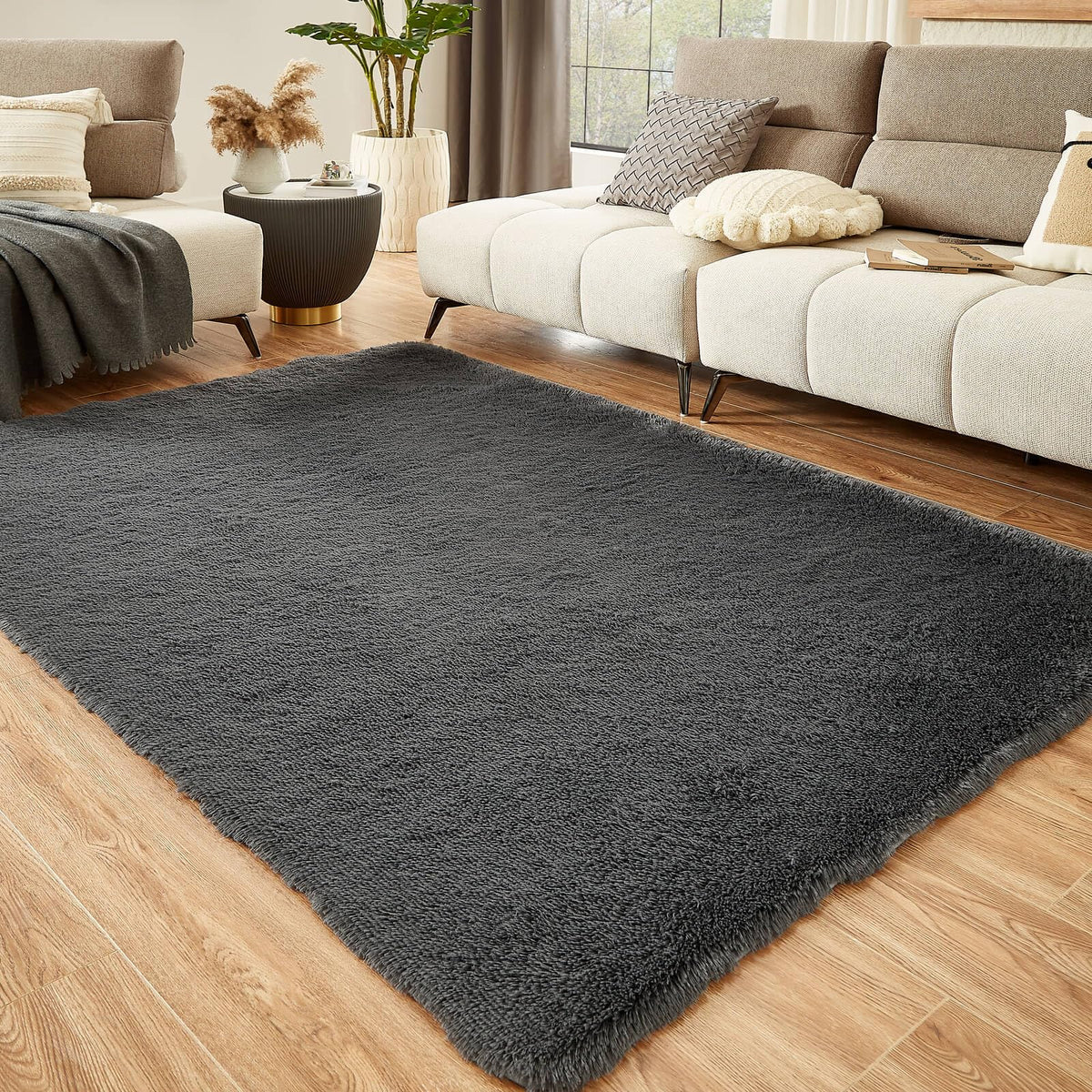Floralux Rugs for Living Room, 6x9 Large Shag Area Rug, Tie-Dyed Light Grey Soft Fluffy Carpets for Bedroom