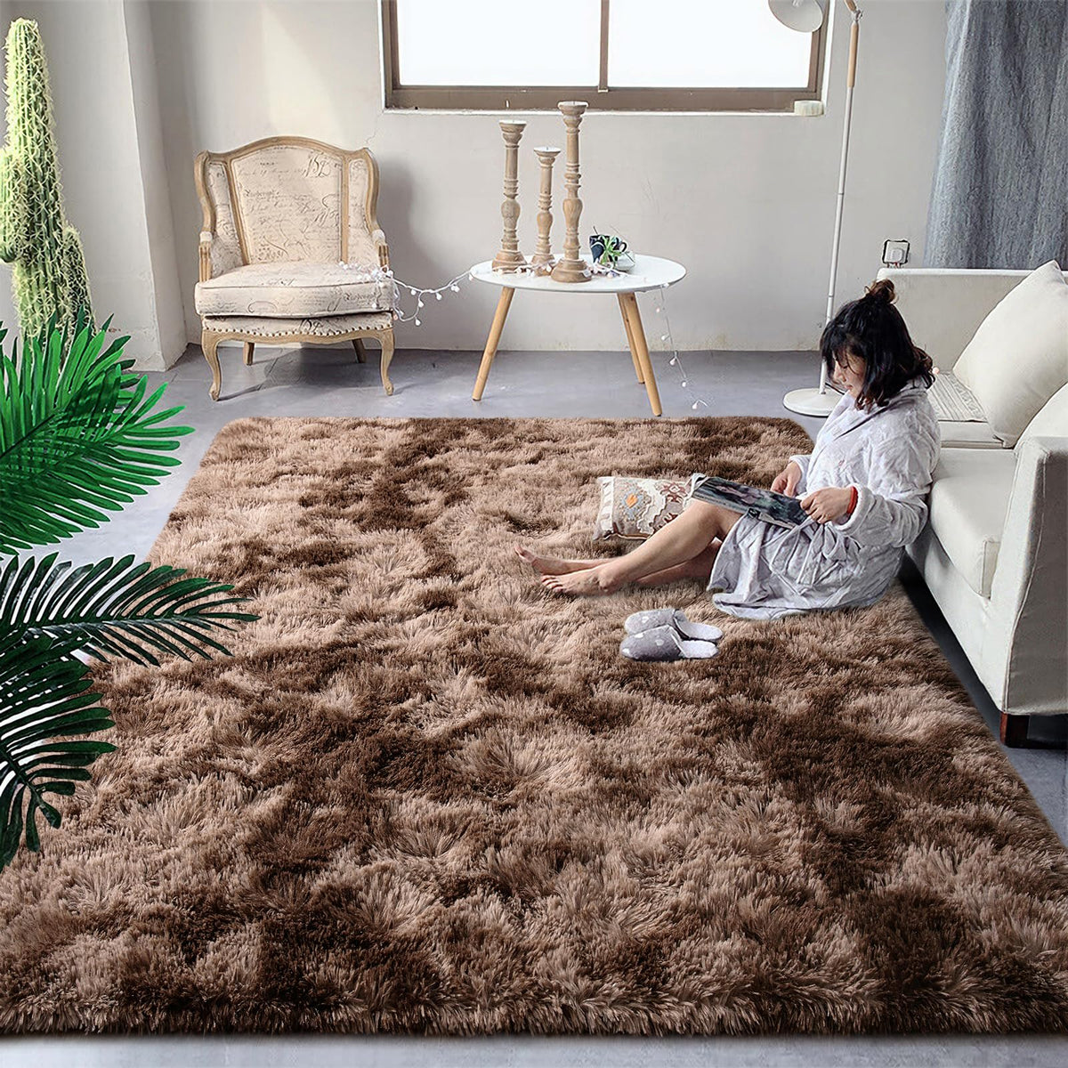 DweIke Fluffy Blue Shag Rugs for Bedroom Living Room, 4x6 Feet Soft Plush Tie-Dyed Light SkyBlue Girls Boys Kids Rug, Upgraded Non-Slip and Machine Washable Carpet for Dorm Nursery Classroom Decor
