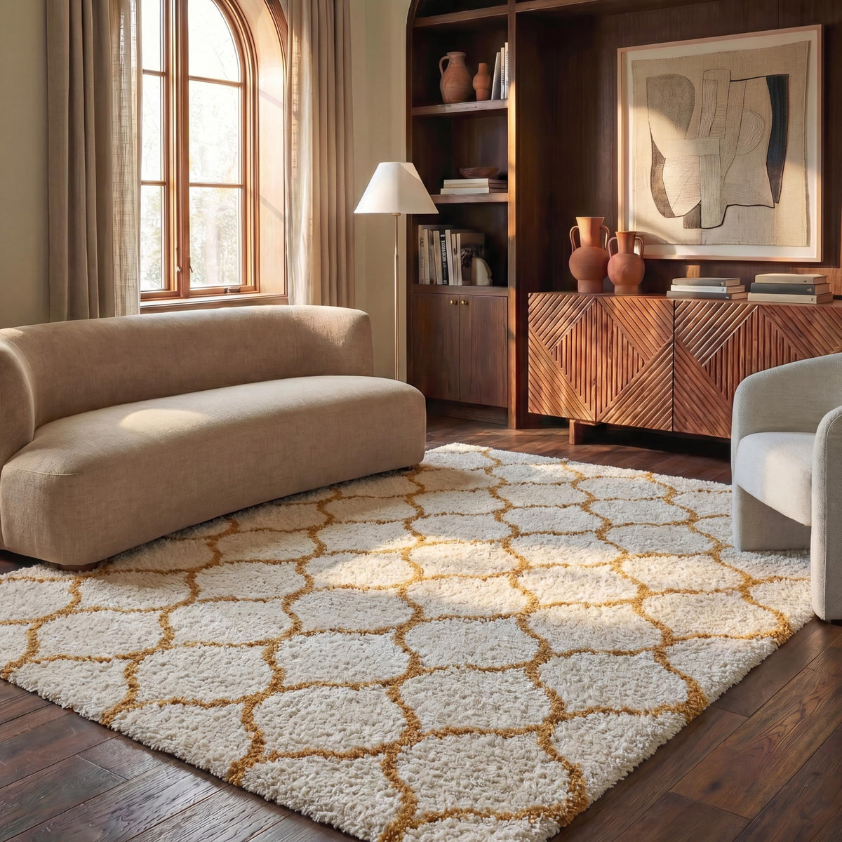 SAFAVIEH Hudson Shag Collection 9' x 12' Grey/Ivory SGH280B Moroccan Ogee Trellis Non-Shedding Living Room Bedroom Dining Room Entryway Plush 2-inch Thick Area Rug