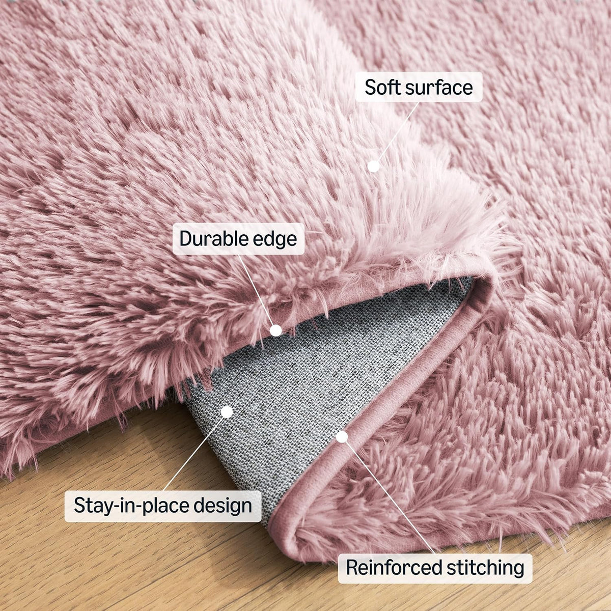Amazon Basics Fluffy Washable Area Rug, Shaggy Carpet for Living Room, Bedroom, 5' W × 7' L, Pink