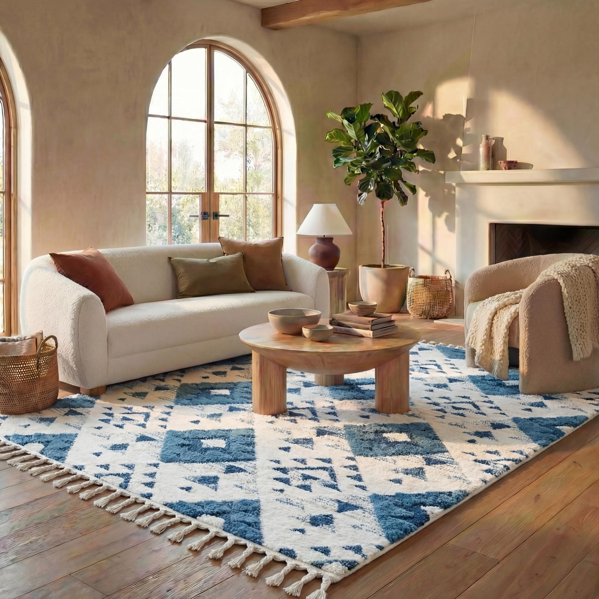 SAFAVIEH Moroccan Tassel Shag Rug 5'3"x7'6", Ivory & Brick Rust MTS688P