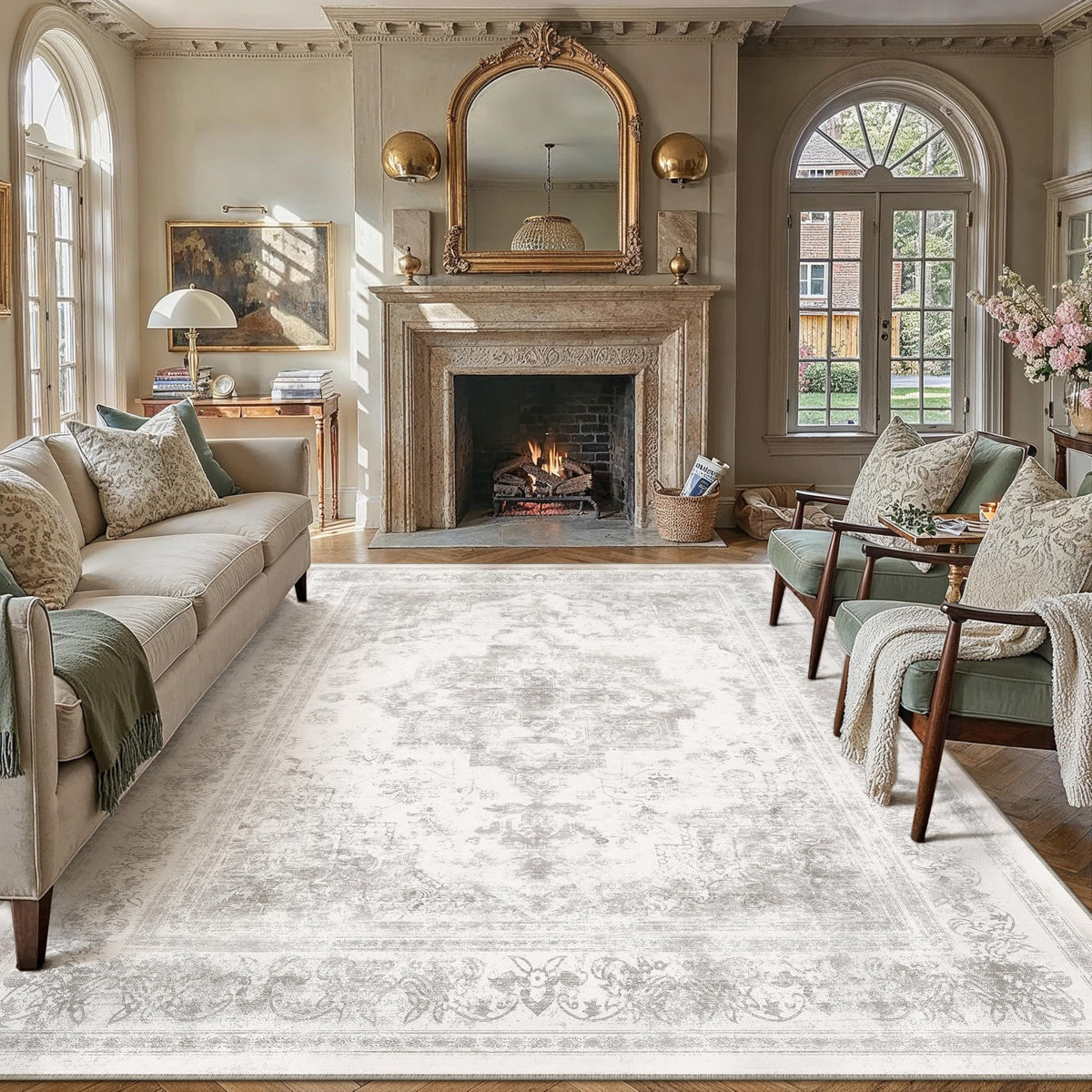 PureCozy Gray Area Rug 8x10 Vintage Floral