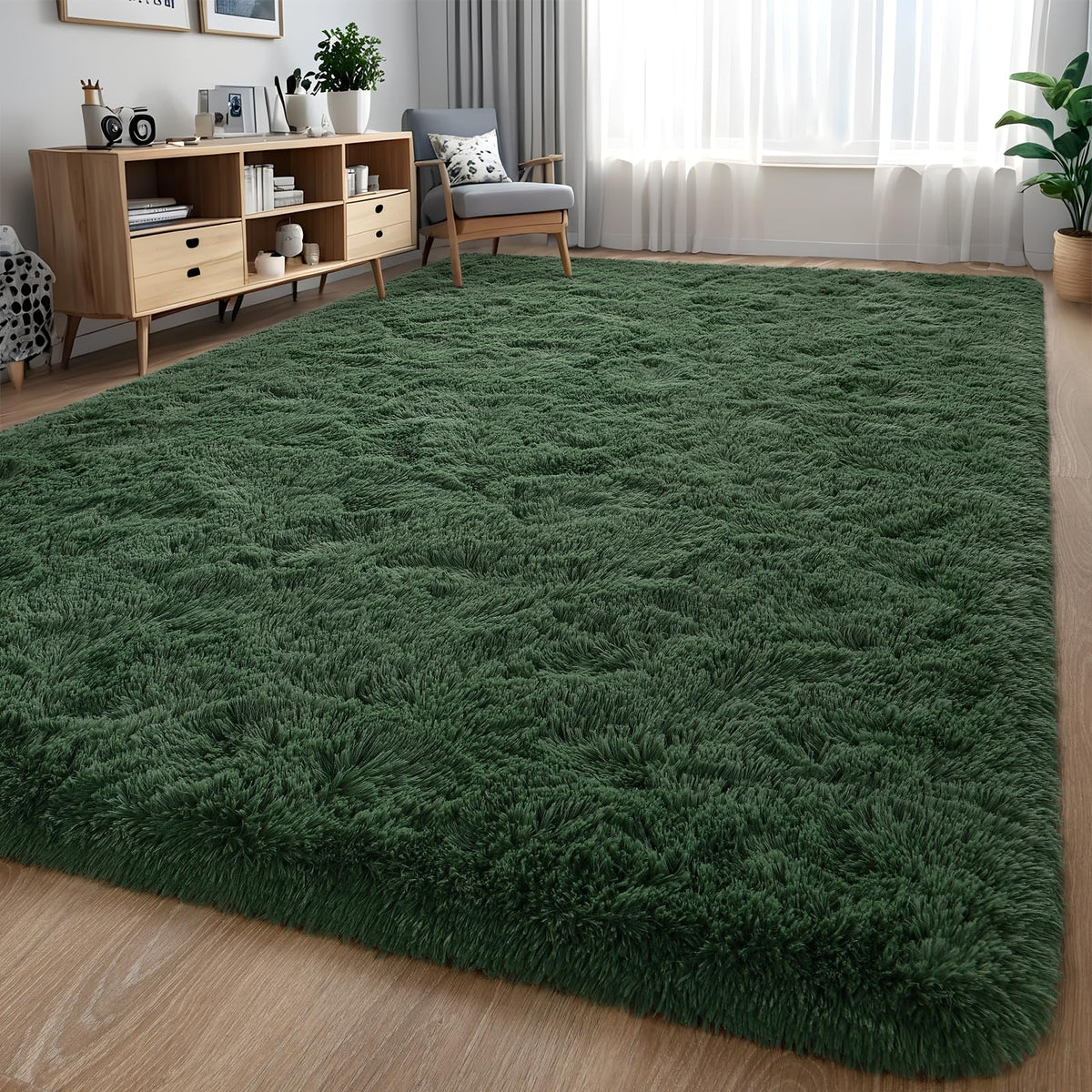 Nuttumico Burgundy Fluffy Shag Area Rug for Living Room Bedroom, 6x9 Feet Ultra Soft Indoor Modern Plush Fuzzy Rug, Thickened Carpet for Kids Playroom, High Pile, Non Slipping