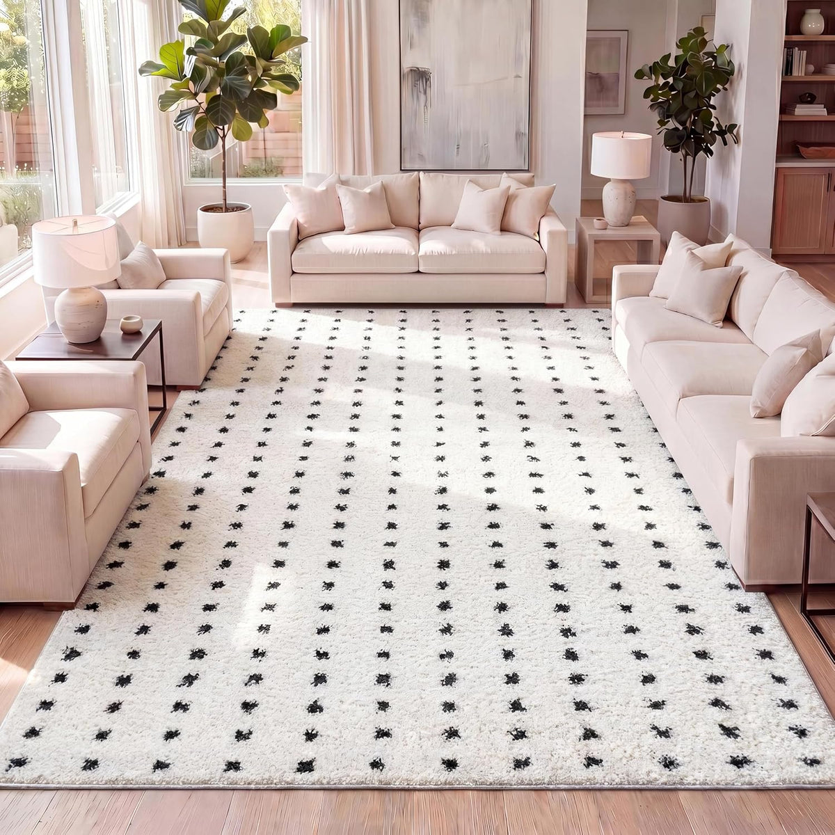 JONATHAN Y Pele Modern Geometric Dot Shag White/Gray Indoor Area Rug, 8x10, Bohemian, Contemporary, Easy-Cleaning for Living Room, Bedroom, Kitchen, Pet Friendly, Non-Shedding (MOH400A-8)
