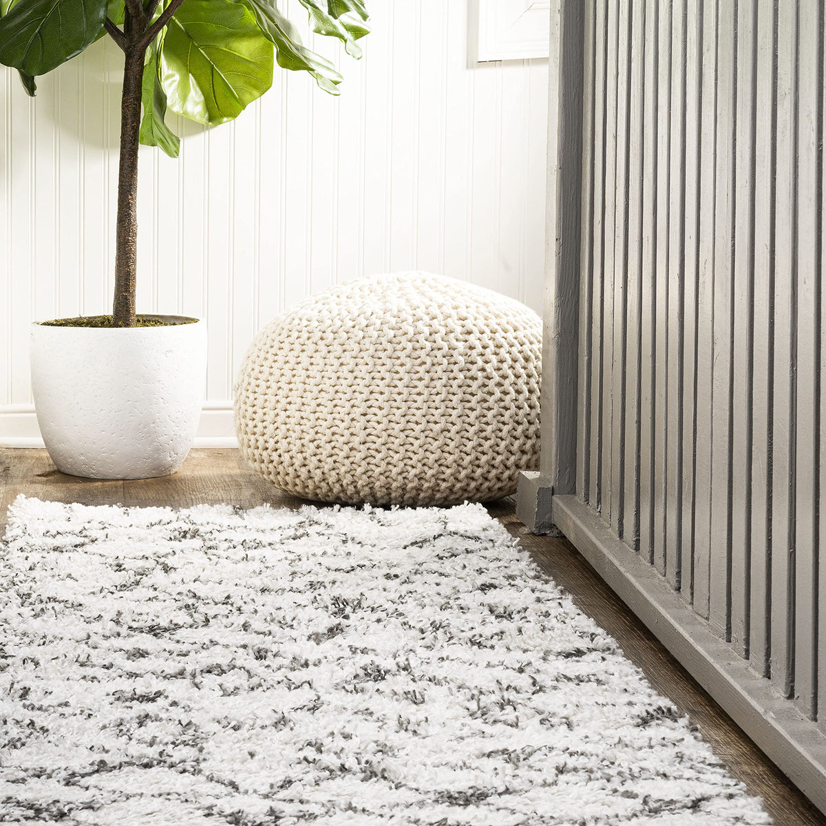 JONATHAN Y Diamond Shag Beige/Dark Gray Indoor Area Rug 8X10 ft, Algaida Moroccan for Living Room, Bedroom, Kitchen, Office, Easy-Cleaning, High Traffic, Pet-Friendly, Non-Shedding SHG104A-8