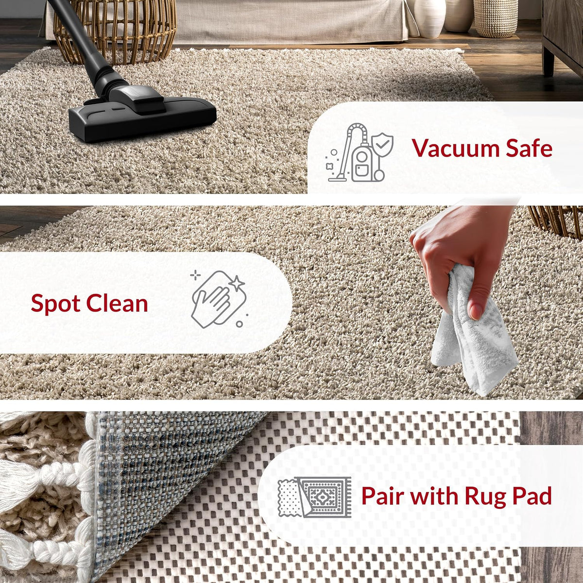 nuLOOM Neva Beige Solid Power Loomed Area Rug, 7' x 9'