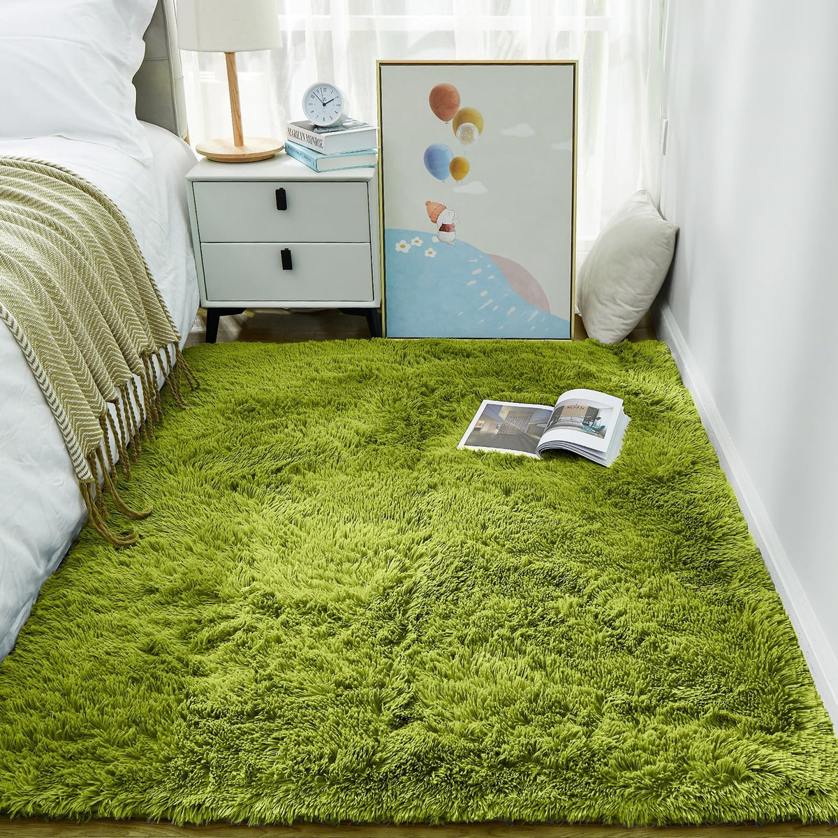 Ophanie 8x10 Area Rugs for Living Room, Washable Non-Slip Fluffy Soft Large Shag Bedroom Carpet, Ivory Big Indoor Nursery Rug, Carpets for Boy and Girls Room Dorm Decor with Over 99 pcs Pile fibers