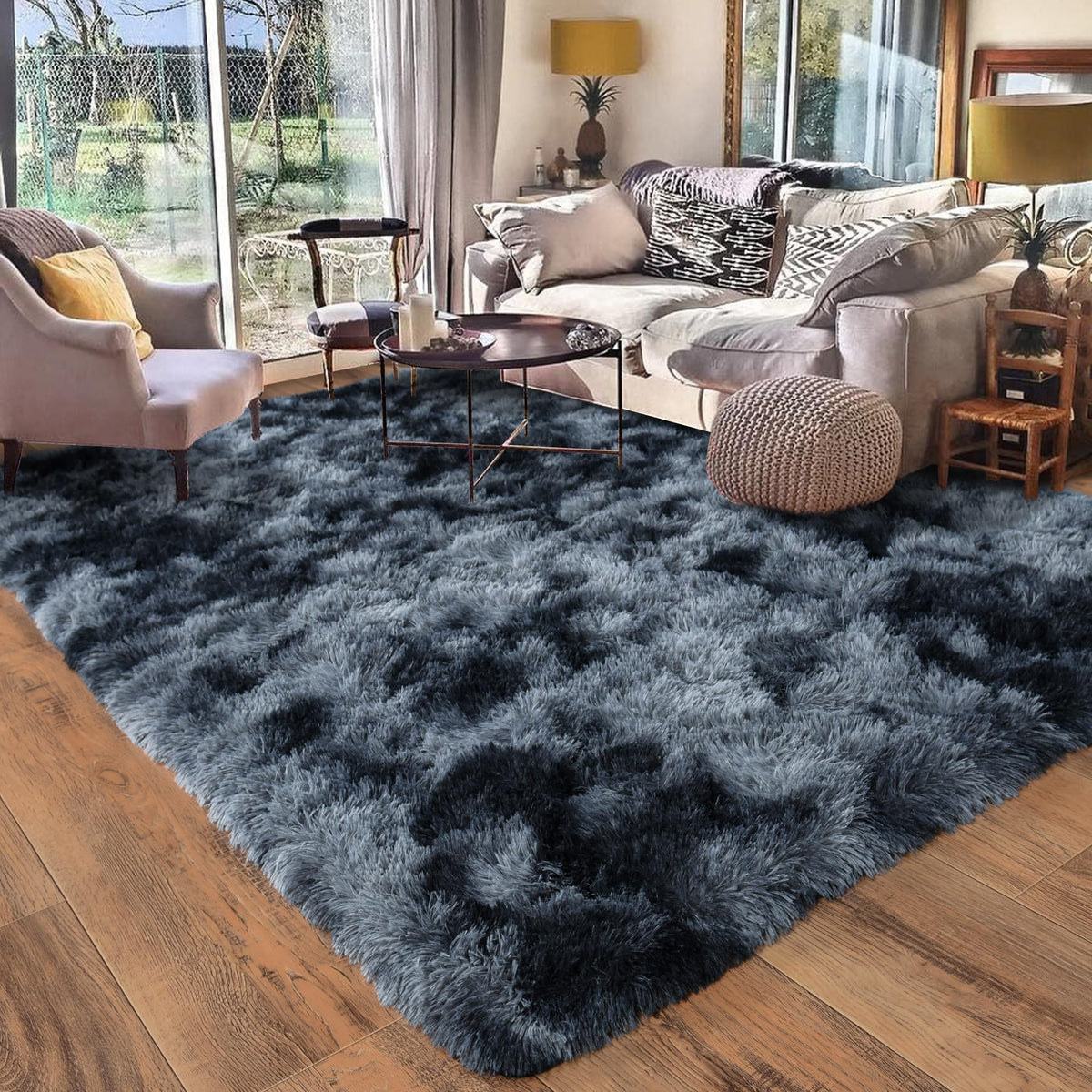 8x10 Area Rugs for Living Room, Ultra Soft Large Shag Black Bedroom Rug Upgrade Non-Slip Plush Modern Fluffy Carpet for Kids Boys Girls Room Home Decor Aesthetic