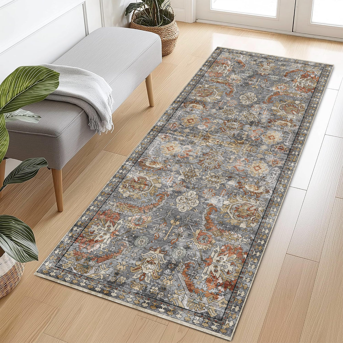 RUGSURE Washable Area Rugs 9' x 12' - 1/6 Thick - Moroccan-Inspired -Stain & Water Resistant Non-Slip - Resistant Rug for Living Room, Bedroom, Nursery, Pet & Child Friendly (Blue and Brown)