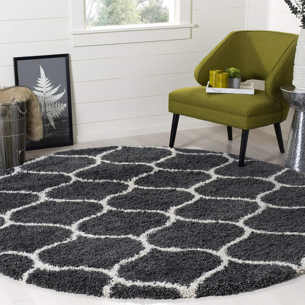 SAFAVIEH Hudson Shag Collection 9' x 12' Grey/Ivory SGH280B Moroccan Ogee Trellis Non-Shedding Living Room Bedroom Dining Room Entryway Plush 2-inch Thick Area Rug
