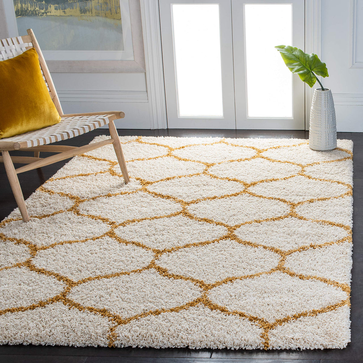 SAFAVIEH Hudson Shag Collection 9' x 12' Grey/Ivory SGH280B Moroccan Ogee Trellis Non-Shedding Living Room Bedroom Dining Room Entryway Plush 2-inch Thick Area Rug