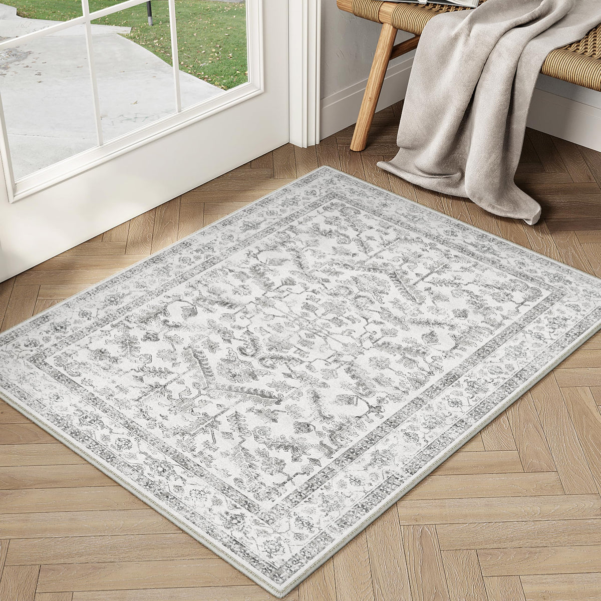 PureCozy Gray Area Rug 8x10 Vintage Floral