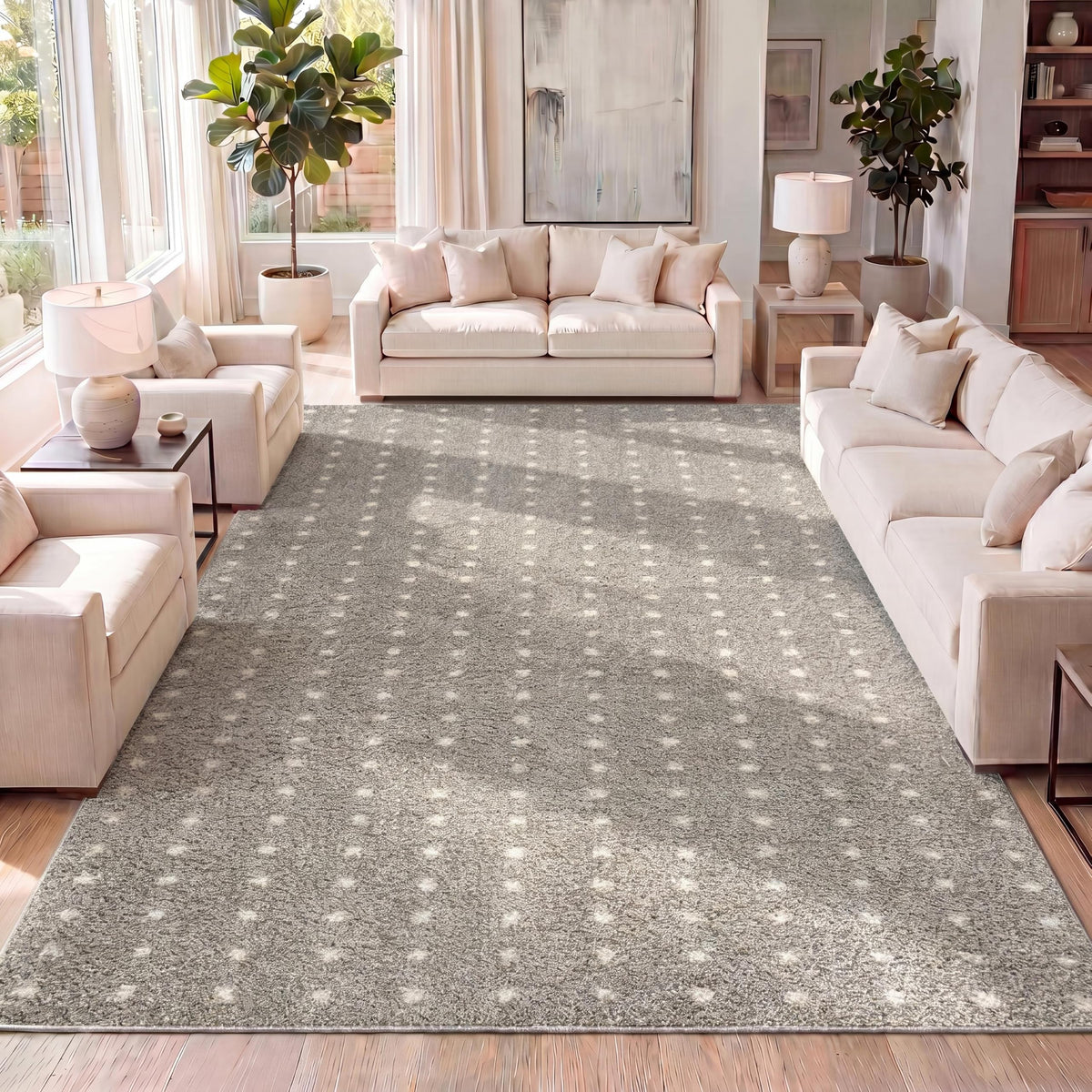 JONATHAN Y Pele Modern Geometric Dot Shag White/Gray Indoor Area Rug, 8x10, Bohemian, Contemporary, Easy-Cleaning for Living Room, Bedroom, Kitchen, Pet Friendly, Non-Shedding (MOH400A-8)