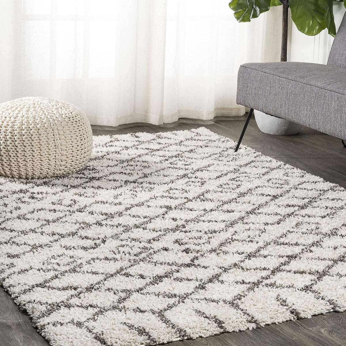 JONATHAN Y Diamond Shag Beige/Dark Gray Indoor Area Rug 8X10 ft, Algaida Moroccan for Living Room, Bedroom, Kitchen, Office, Easy-Cleaning, High Traffic, Pet-Friendly, Non-Shedding SHG104A-8