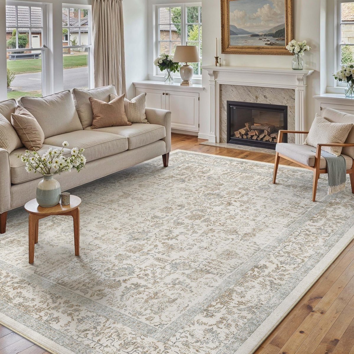 PureCozy Gray Area Rug 8x10 Vintage Floral