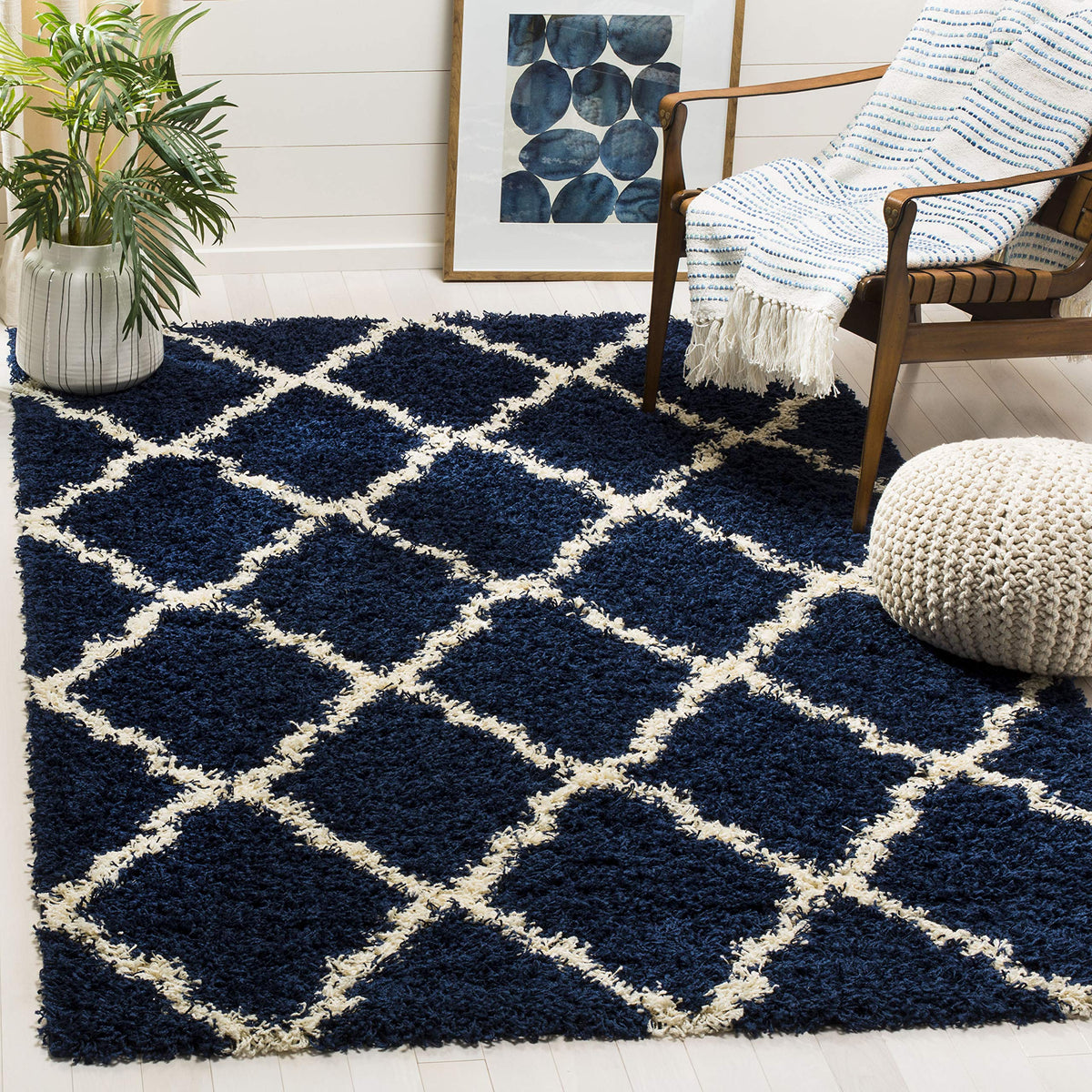 SAFAVIEH Dallas Shag Collection 8' x 10' Beige/Ivory SGD257D Trellis Non-Shedding Living Room Bedroom Dining Room Entryway Plush 1.5-inch Thick Area Rug
