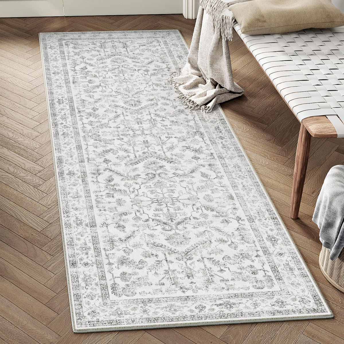 PureCozy Gray Area Rug 8x10 Vintage Floral