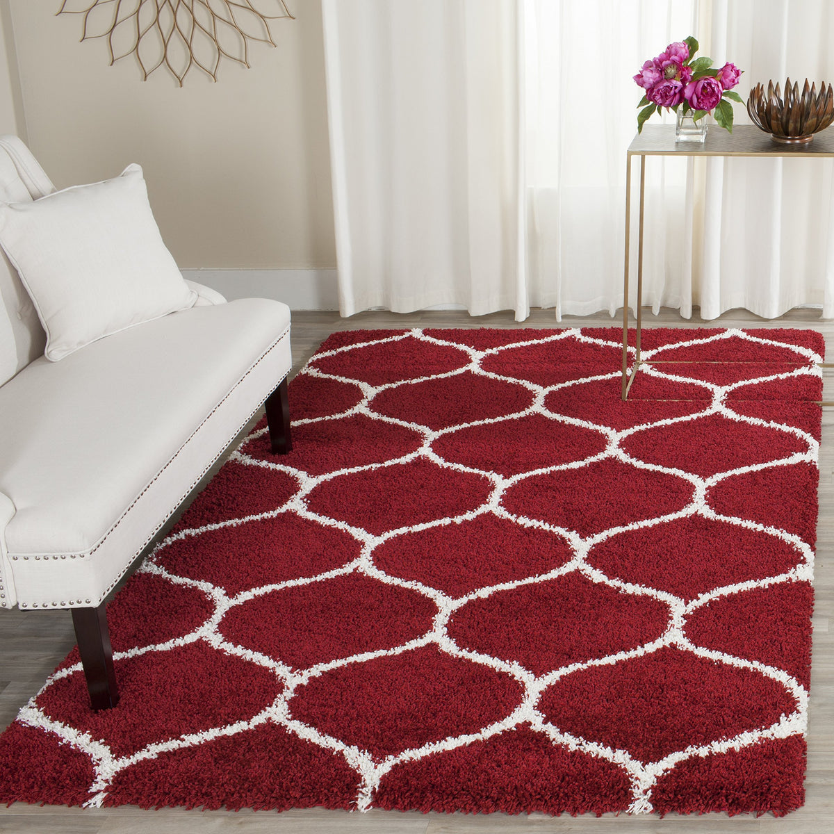 SAFAVIEH Hudson Shag Collection 9' x 12' Grey/Ivory SGH280B Moroccan Ogee Trellis Non-Shedding Living Room Bedroom Dining Room Entryway Plush 2-inch Thick Area Rug